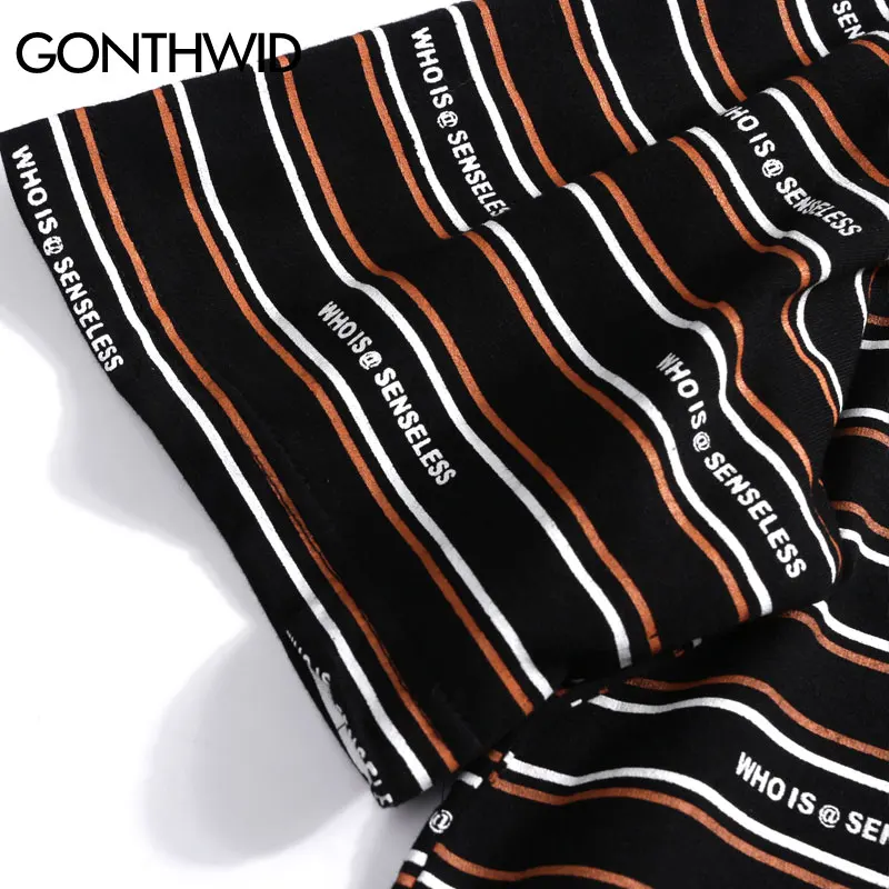 GONTHWID 2019 повседневные футболки в полоску с буквенным принтом уличная мужская