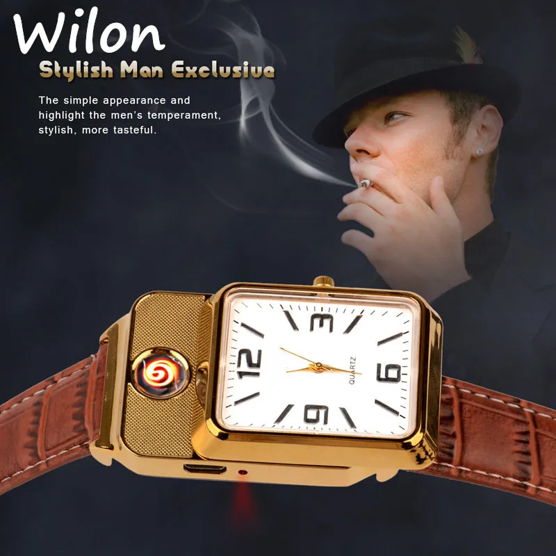 Najtaniej Mężczyzn zegarek kwarcowy zegarek z gniazda zapalniczki zegarek czerwone światło elektroniczny bezpłomieniowe wiatroodporna zapalniczka mężczyzna zegar F777