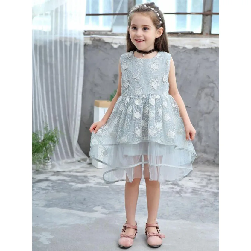 2018 Summer New Princess Flower Lace Dress Baby Girls Elegant Wedding Formal Clothing (11)