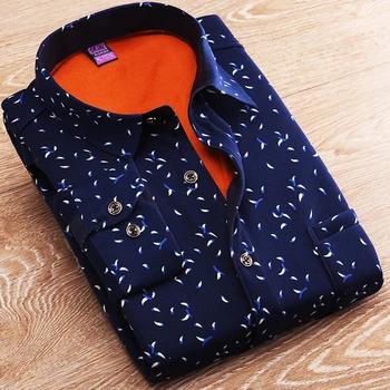 

Men Winter Warm Shirts Smart Casual Thick Warm Shirts New Male Long-sleeves Dress Shirts Size 4XL