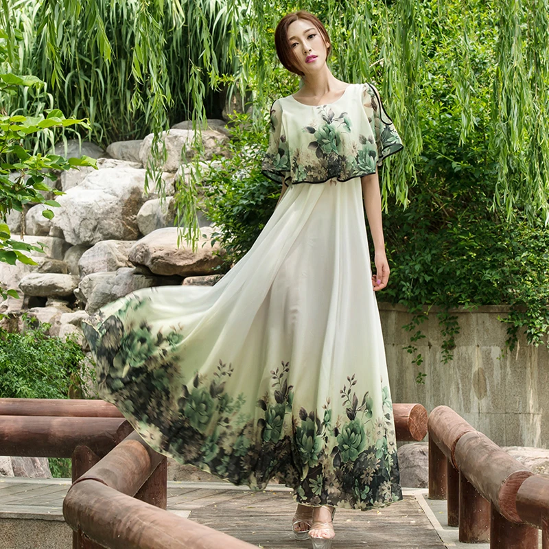 green floral chiffon dress