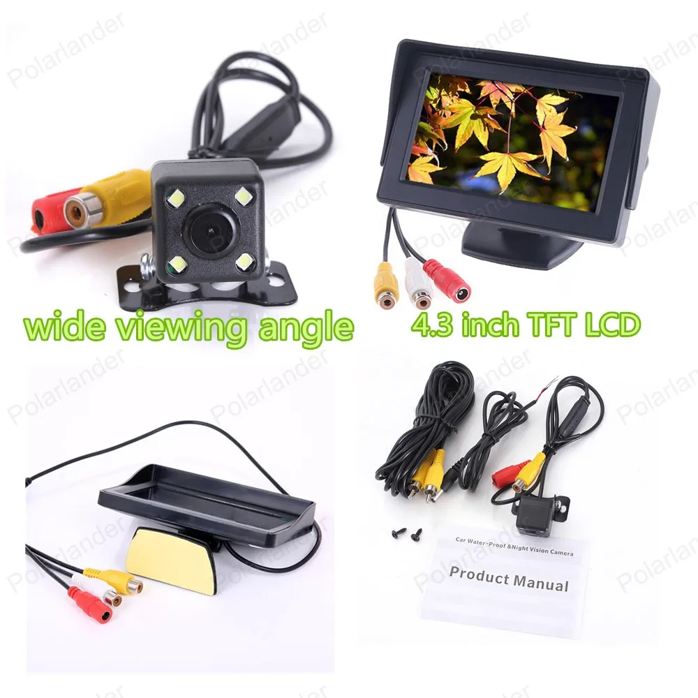 4.3 inch Color LCD Car Monitor with 2 VA input switching video 4 LED backlight display reverse parking camera