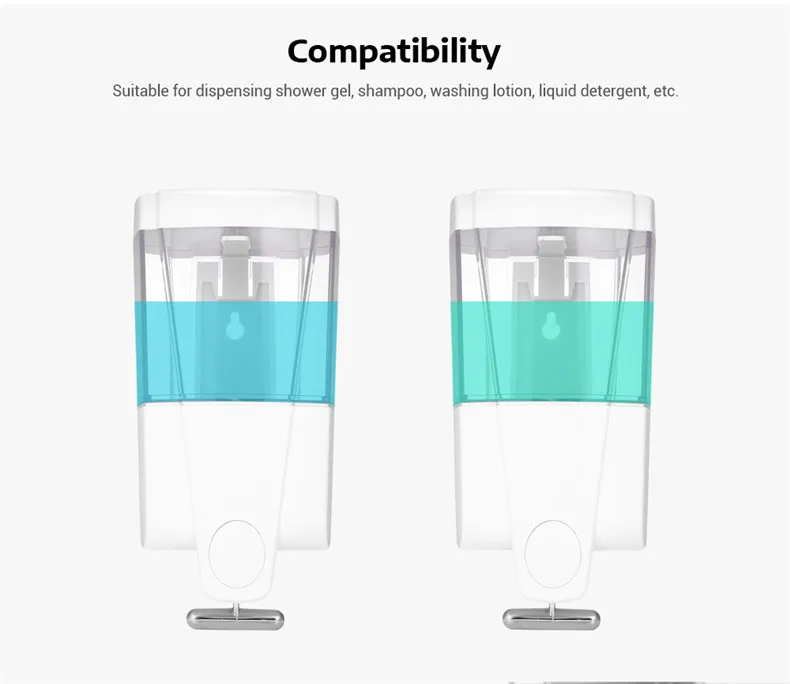 500ML Soap Dispenser ABS Wall Mount Shower Pump Liquid Shampoo Soap Dispenser Bathroom Supplies New Fashion High Quality  (9)