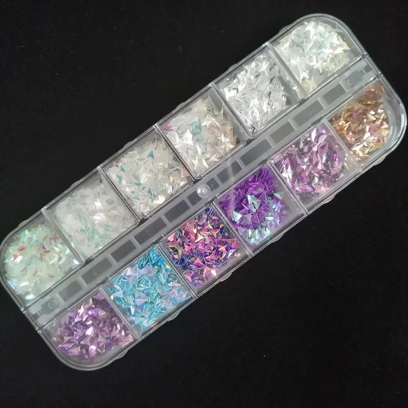 

12 Grids / Set Colorful Nail Art Mermaid Powder Flakes Chameleon Nail Art Glitter Sequins DIY Flake Nail Art Decorations