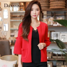 Dabuwawa Red Spring Coat Open Stitch Knitting Jacket Long-sleeve O-Neck Women Sweater Outwear Cardigans Coat