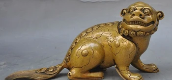 

7.5"China fengshui Bronze Foo Dog Lion Dragon Beast Kylin PiXiu Statue Sculpture