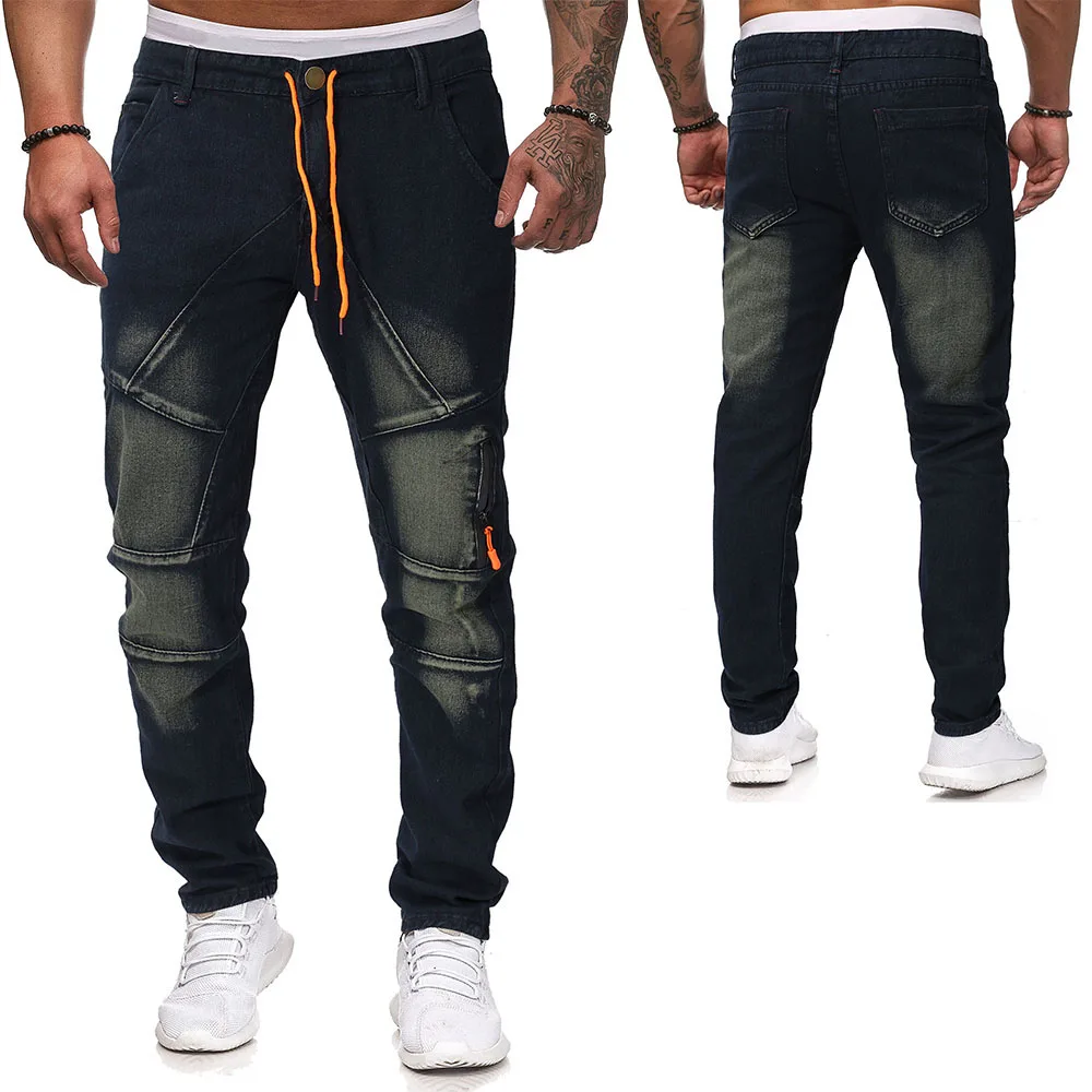 

Summer Casual Fashion Men's Washed Old Stitching Drawstring Slim Trousers Jeans
