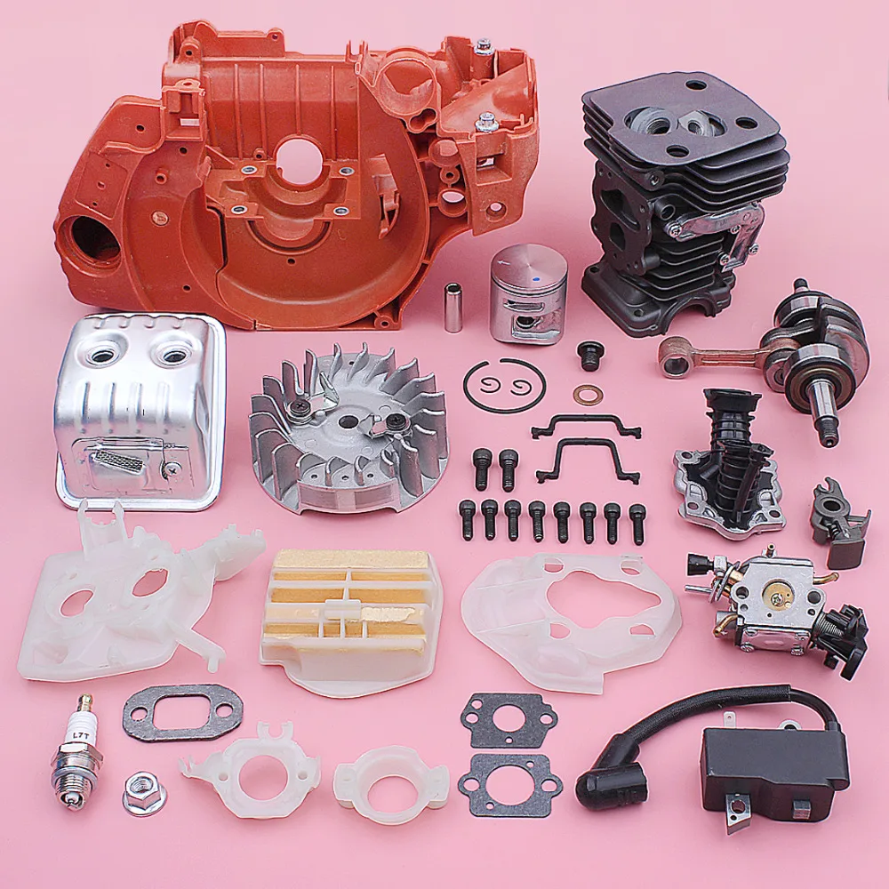 Crankcase Crankshaft 42mm Cylinder Piston Kit For Husqvarna 445 450 Flywheel Ignition Coil Muffler Intake Manifold Repair Kit