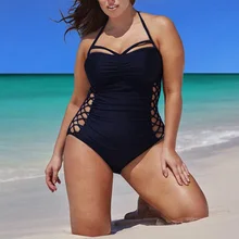 Купальный костюм размера плюс, черный, сдельный, женский купальный костюм для женщин, купальный костюм, Mujer, Холтер, пуш-ап, купальный костюм