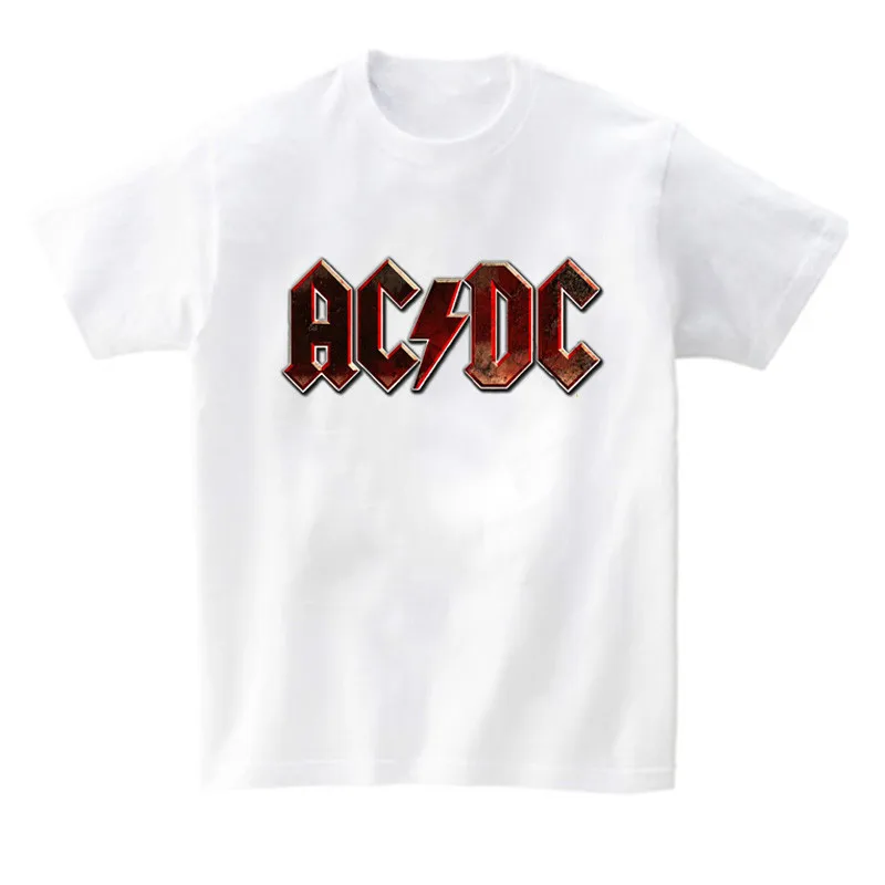 ACDC/Летняя одежда для маленьких девочек, топы для детей 3-12 лет, Детская футболка, одежда для мальчиков, короткая белая футболка с рисунком, s От 3 до 9 лет, ACDC - Цвет: T-shirt2