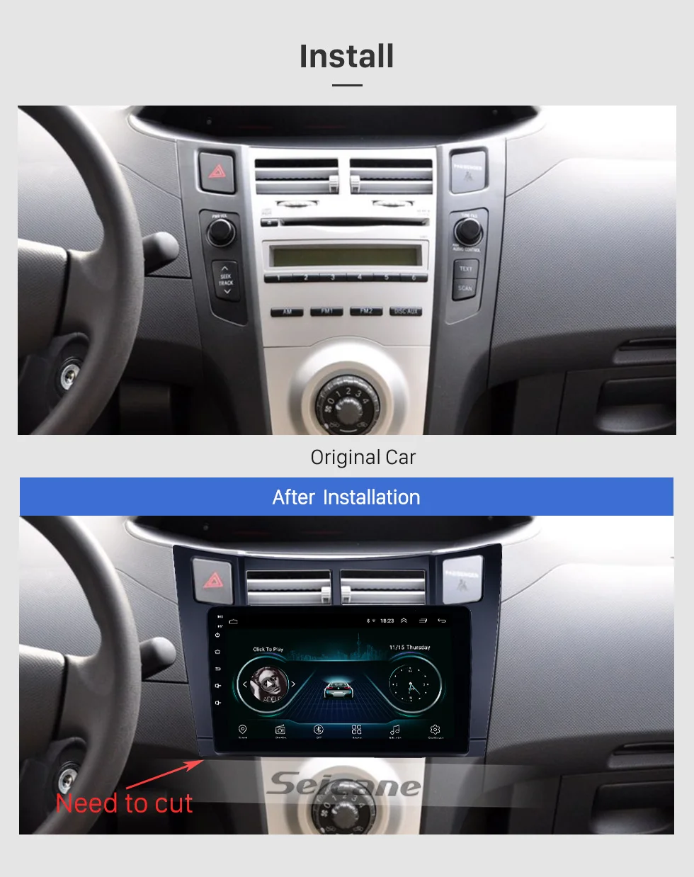 Sale Seicane Android 8.1 9" 2Din Car Radio Stereo GPS Navi For Toyota Yaris 2008-2011 Multimedia Player support Wifi OBD2 TPMS DVR 1