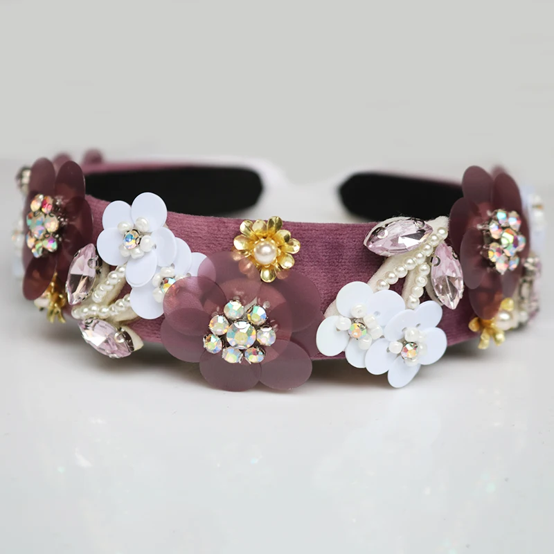 Шарм блестками цветок Hairband прекрасный барокко фиолетовый аксессуары для волос головной убор с подвесками вечерние партии Корона Личность