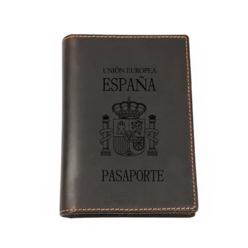 

New Spain Passport Cover Travel Genuine Leather Functional Card Holders Purse Engraved Picture Cowhide Passport Wallet