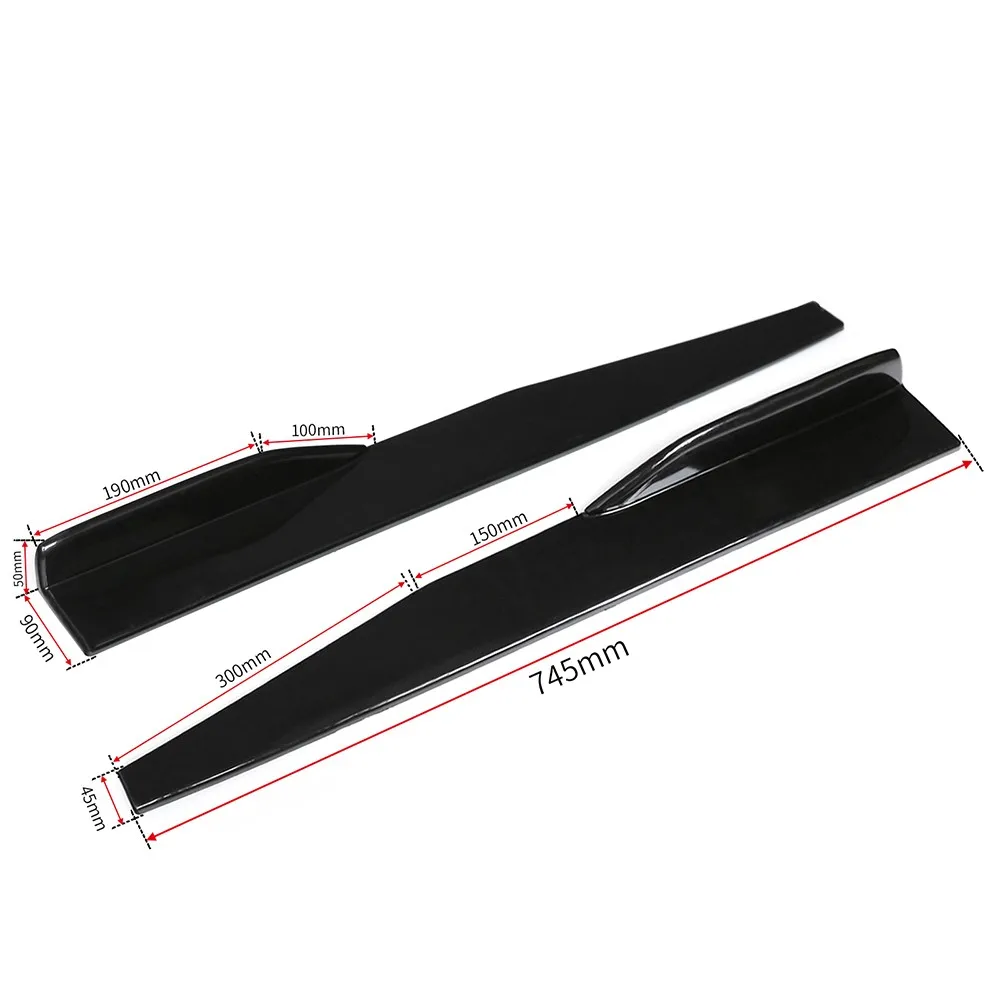 2PCs Universal Car Body Styling Side Skirt Rocker Splitters Diffuser Winglet Wings Bumper Kit Black