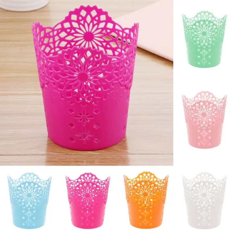 

Creative Multifunctional Hollow Flower Pen Pot Makeup Brush Holder Desktop Rubbish Storage Basket #6282