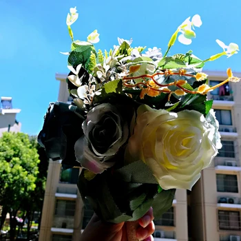 

Grey Silk Wedding Flowers Garden Bouquet Home Decor Flowers Bridesmaid Bouquets Roses Hydrangea Bridal Bouquet Cheap