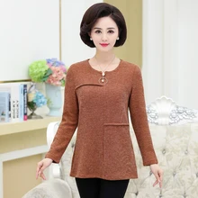 Одноцветная женская футболка с длинным рукавом размера плюс 5XL, весна-осень, новинка, топы для мамы среднего возраста, v-образный вырез, нижняя рубашка, пуловер