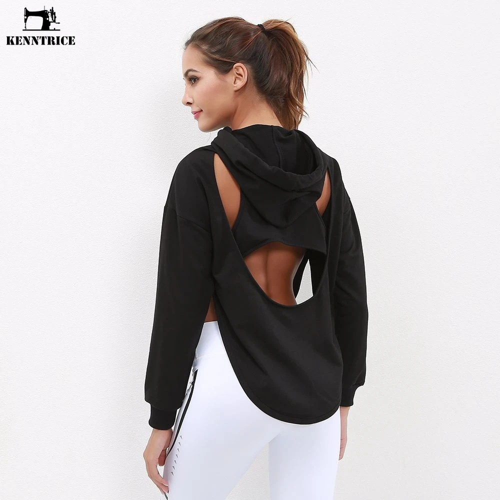

KENNTRICE Autumn Casual Outwear Black Sexy Back Crop Top Hoodies Women Tops Coat Long Sleeved Sweatshirts