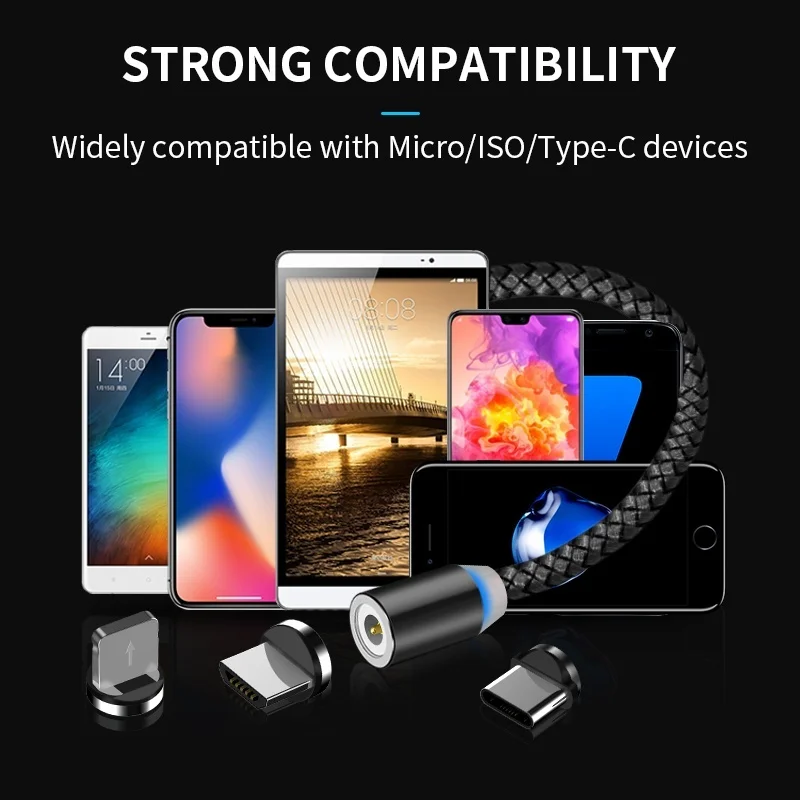 Светодиодный магнитный usb-кабель с индикатором для Iphone Xs Micro Usb кабель 2 м USB C кабель для Xiaomi супер быстрый Магнитный шнур зарядного устройства