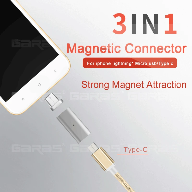 GARAS Тип C на Micro/для iPhone Магнитный адаптер для iPhone/Android 3in 1 кабель передачи данных