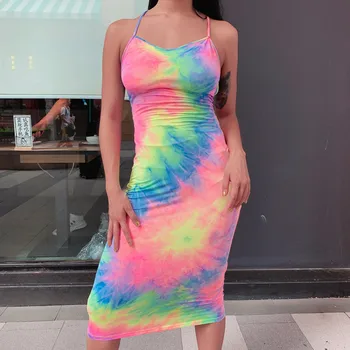 

hirigin new fashion Women Sexy Bodycon Sleeveless Party dress female Multicolor Dresses ladies backless spaghetti strap dress