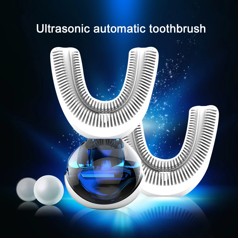 

New 360 Degrees Automatic Sonic Electric Toothbrush USB Rechargeable Ultrasonic U Shape Toothbrush Double Heads 15 Seconds