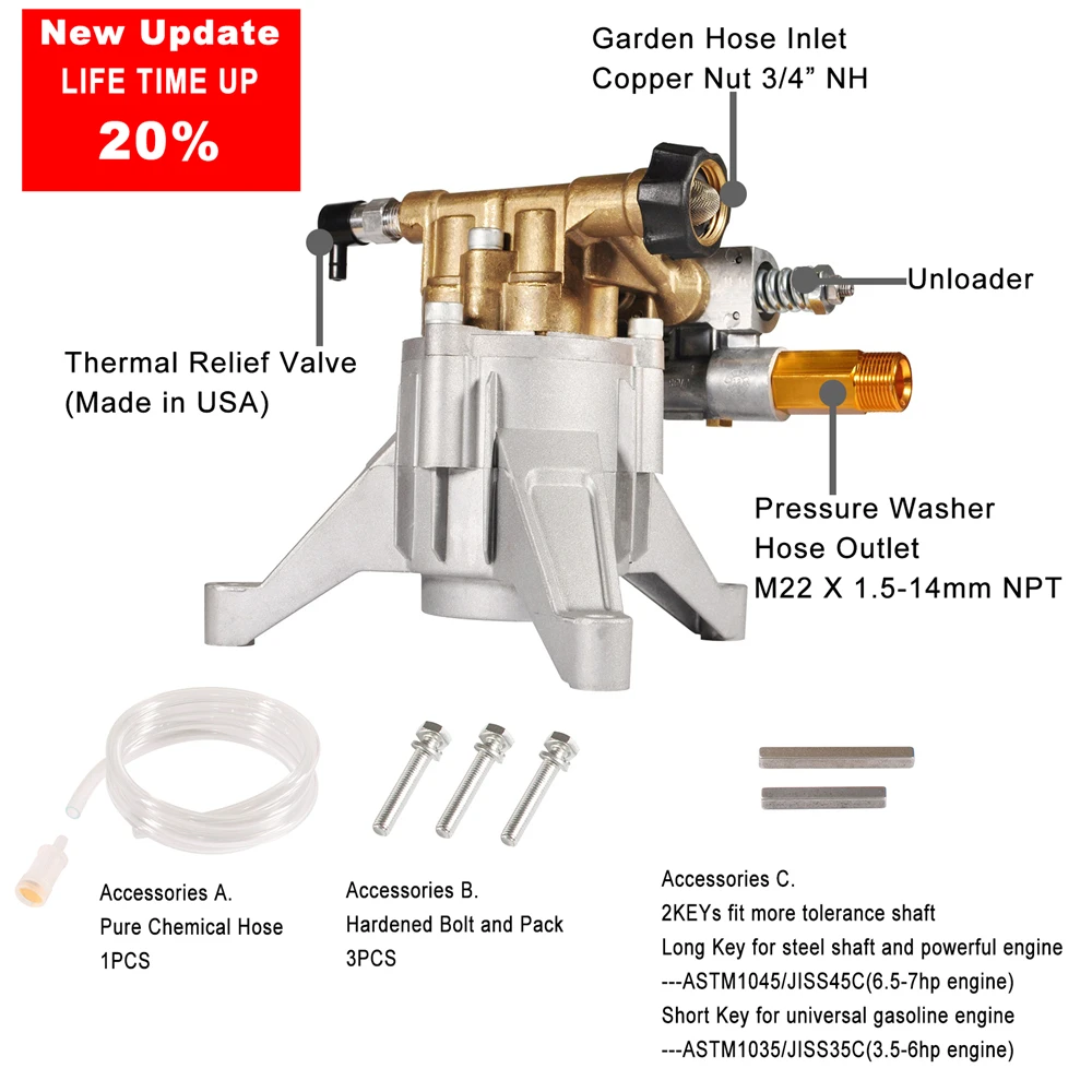 YAMATIC вертикальный осевой Cam насос для мойки с давлением 3100 PSI на 2,5 GPM 7HP 7/" вал с латунной головкой насос для мойки высокого давления