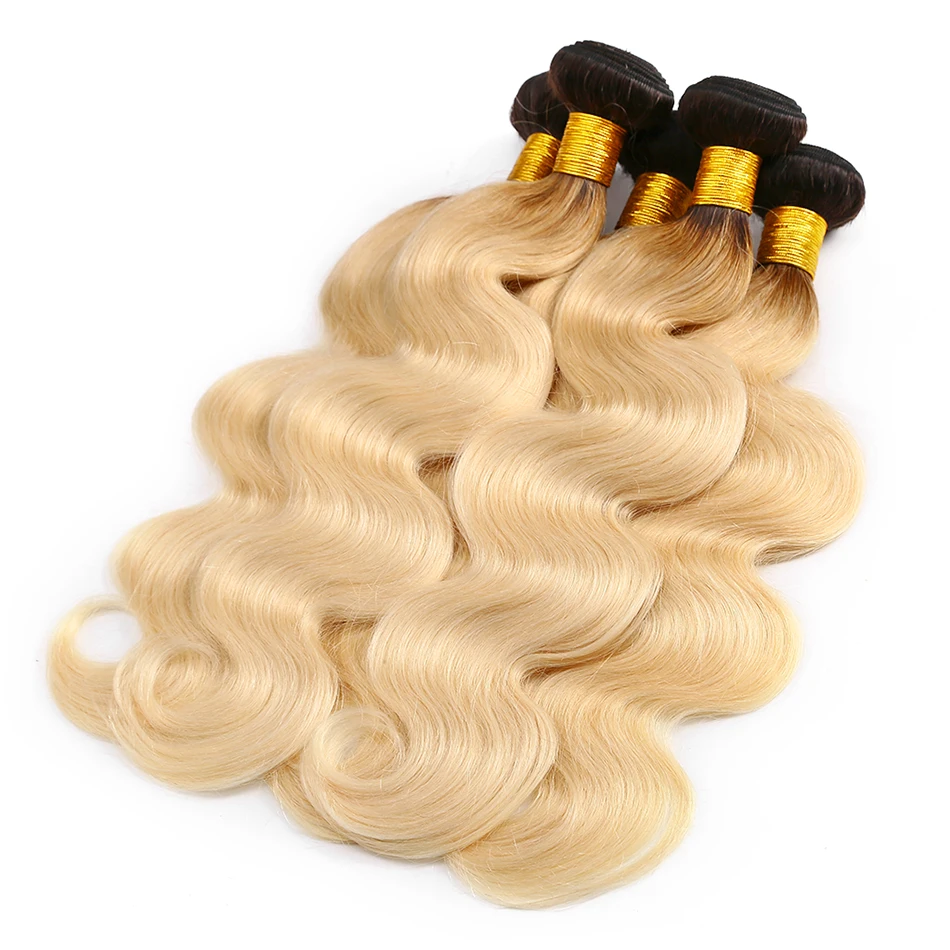 Instaone, перуанские волосы, 3 пряди, 1B/613, Омбре, блонд, волнистые человеческие волосы, волнистые, тон, темные корни, Платиновый цвет, пучок волос