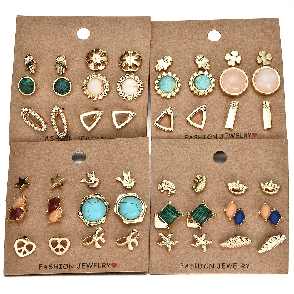 

Women Fashion Rhinestone Crystal Water drop bow Pearl multi-element creative Earrings Set Ear Jewelry 6 Pairs/set Stud Earrings