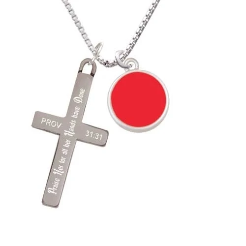 Small Red Enamel Disc - Praise Her - Cross Necklace (1)