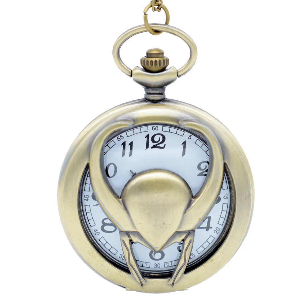 

New Fashion Style Bronze Game Loki White Dial Hollow Quartz Pocket Watch Analog Pendant Necklace Men Women Watches Gift