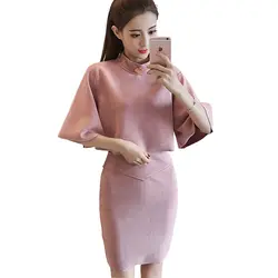 Модные замшевые женские комплекты из двух предметов плюс высокая талия юбка-карандаш и Половина рукавом повседневные милые в Корейском