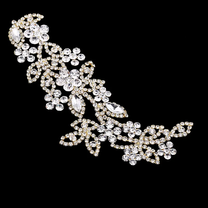 34 pcs Gold Flower Crystal Rhinestone Appliques for Wedding Dress Sash