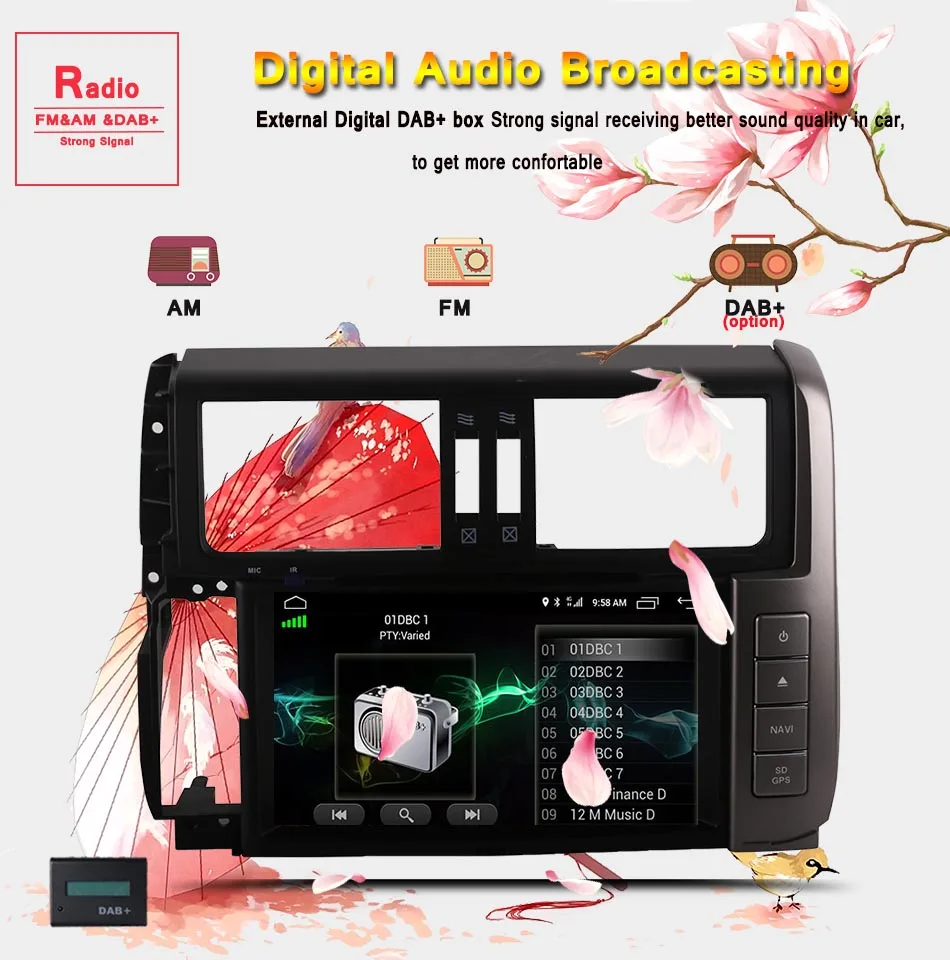Top Android 9.0 car Stereo GPS Navigation with 64G ROM 4G RAM Bluetooth wifi music pc tape for Toyota Prado 150 2010- mirror steer 5