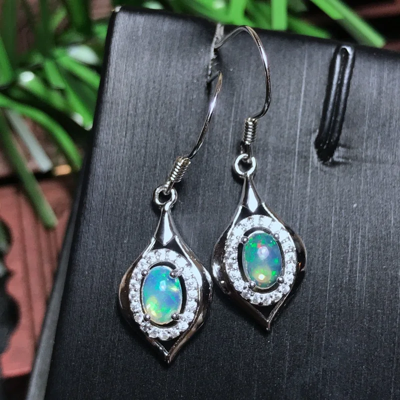 [MeiBaPJ Natural Opal Gemstone Fashion Leaf Drop Earrings for Women Real 925 Sterling Silver Charm Fine Jewelry