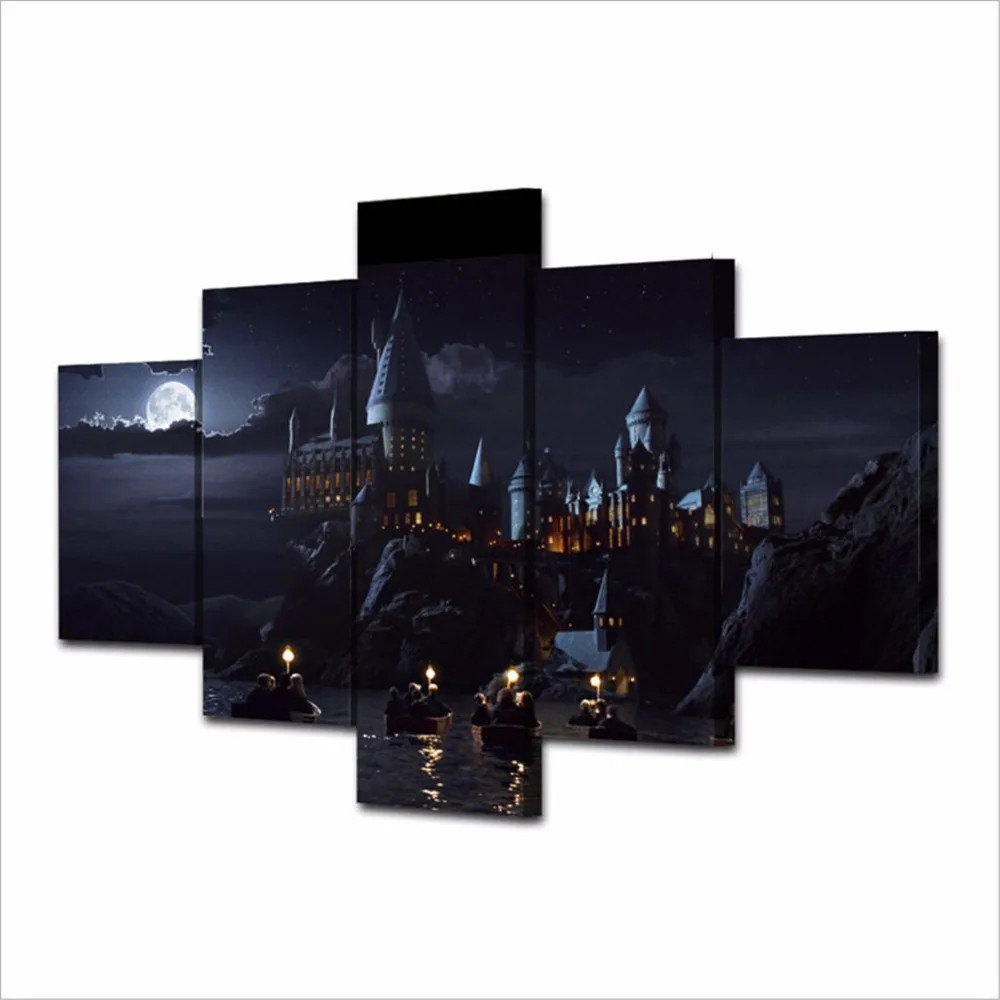 

5 Pieces Harry Potter School Castle Canvas Painting Wall Pictures For Living Room Home Decorations Modular Poster Oil Paintings