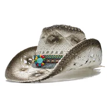 LUCKYLIANJI Для женщин Для мужчин летние соломенные пляжные ковбой Западные Пастушка фетровая шляпа с кисточкой бирюзовый кожа шарик группа(58 см