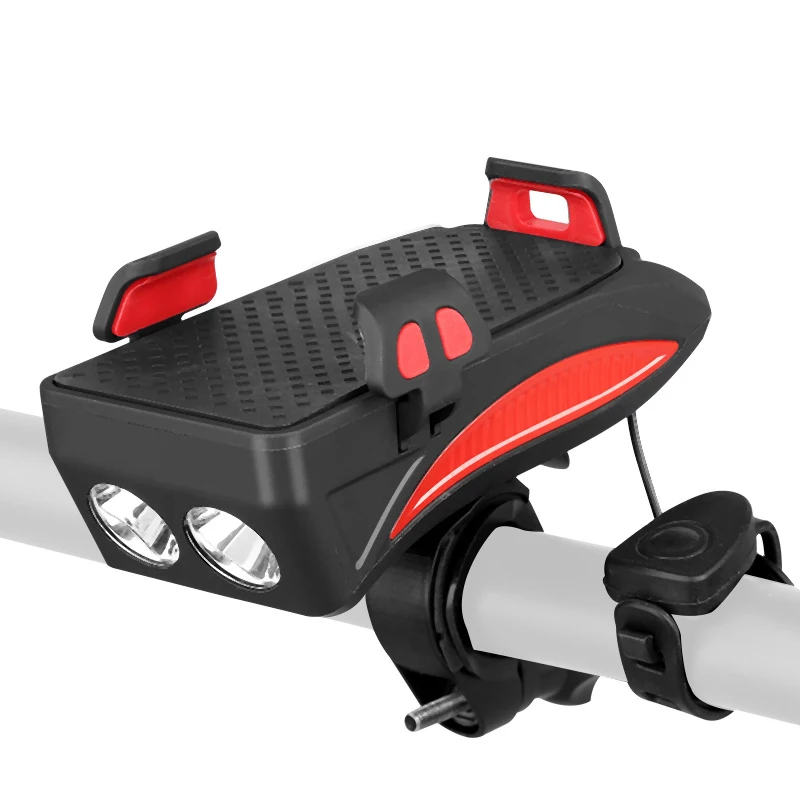 Регулируемый кронштейн для телефона на велосипед, водонепроницаемый держатель для руля велосипеда, светодиодный светильник и рожок для горных велосипедов и мотоциклов - Цвет: Red