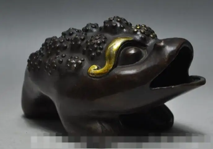 

S02801 6" China Fengshui Bronze Gilt wealth Toad gold toad Statue incense burner Censer (B0413)