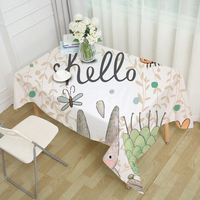 

Cute cartoon rabbit polyester square tablecloth Soft and wear-resistant anti-staining living room tabletop decoration