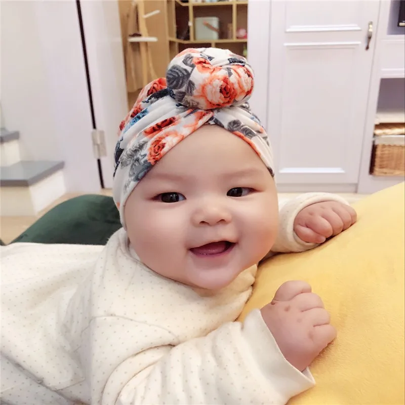 

2019 Fashion baby hat Spring Summer Print Baby Boy Girl Turban Beanie Kids Newborn Cap for baby girls