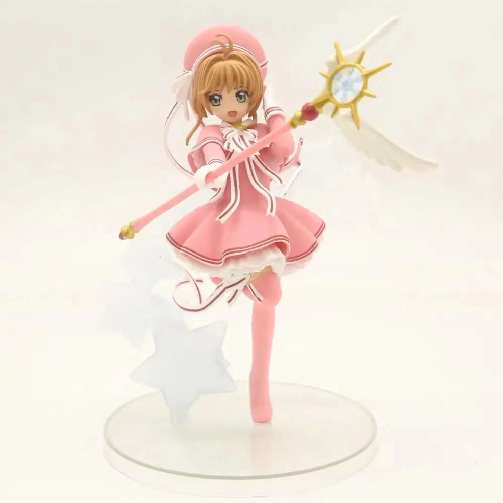 

Cute Anime Card Captor Sakura Clear Card Kinomoto Sakura with Battle Magic Wand PVC Action Figure Collectible Model Toys Doll