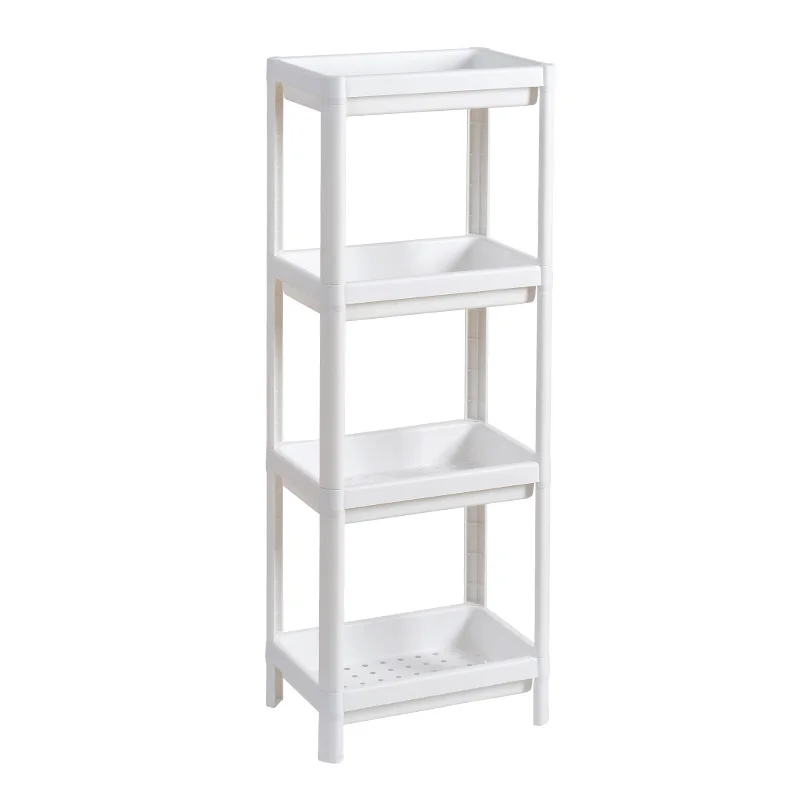 White Plastic Floor Type Combination Shelf Rack 4/3 Layers Bathroom