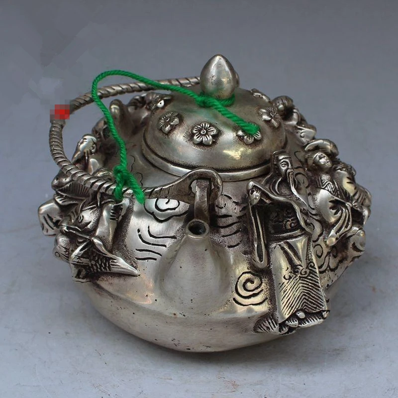 Details about   DELICATE CHINESE SILVER COPPER HANDWORK CARVED EIGHT IMMORTALS TEAPOT 