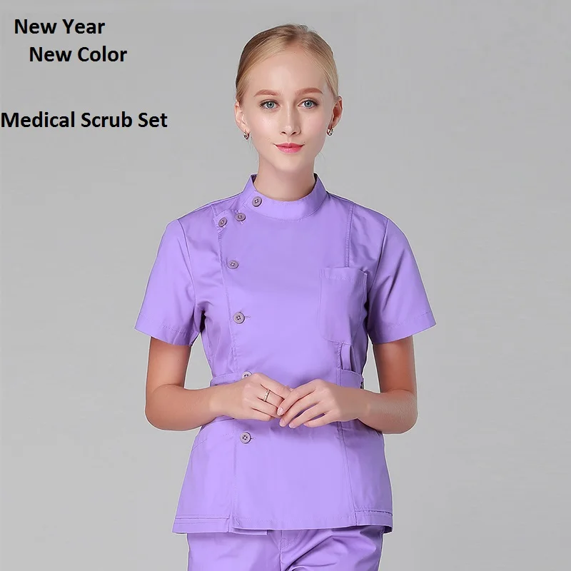 

New Arrived!Hospital Beauty Salon Clinic Woman Doctor Surgical Scrub Set Short Sleeve Isolation Medical Suit Nurse Shirt Pant 09