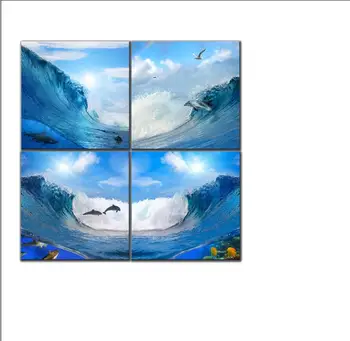 

4 Panels Canvas Prints The dolphins Wall Cuadors Picture for Living Room Photo Printed On Canvas Modern Wall Prints Home Decor