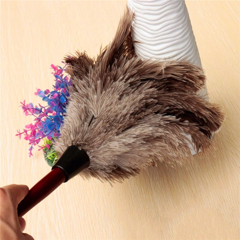 40cm Ostrich Natural Feather Duster Brush Wood Handle Anti-static Cleaning Tool Household Furniturer Car Dust Cleaner