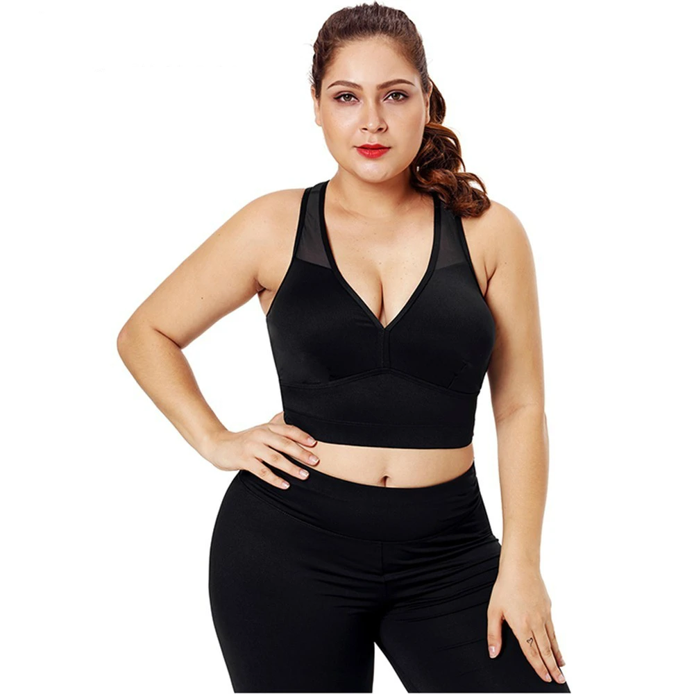 

Bsubseach Sexy V Neck Swimwear Top Sports Bra Patchwork Racerback Plus Size Gym Yoga Bra Padded Fitness ropa de bano DL26025