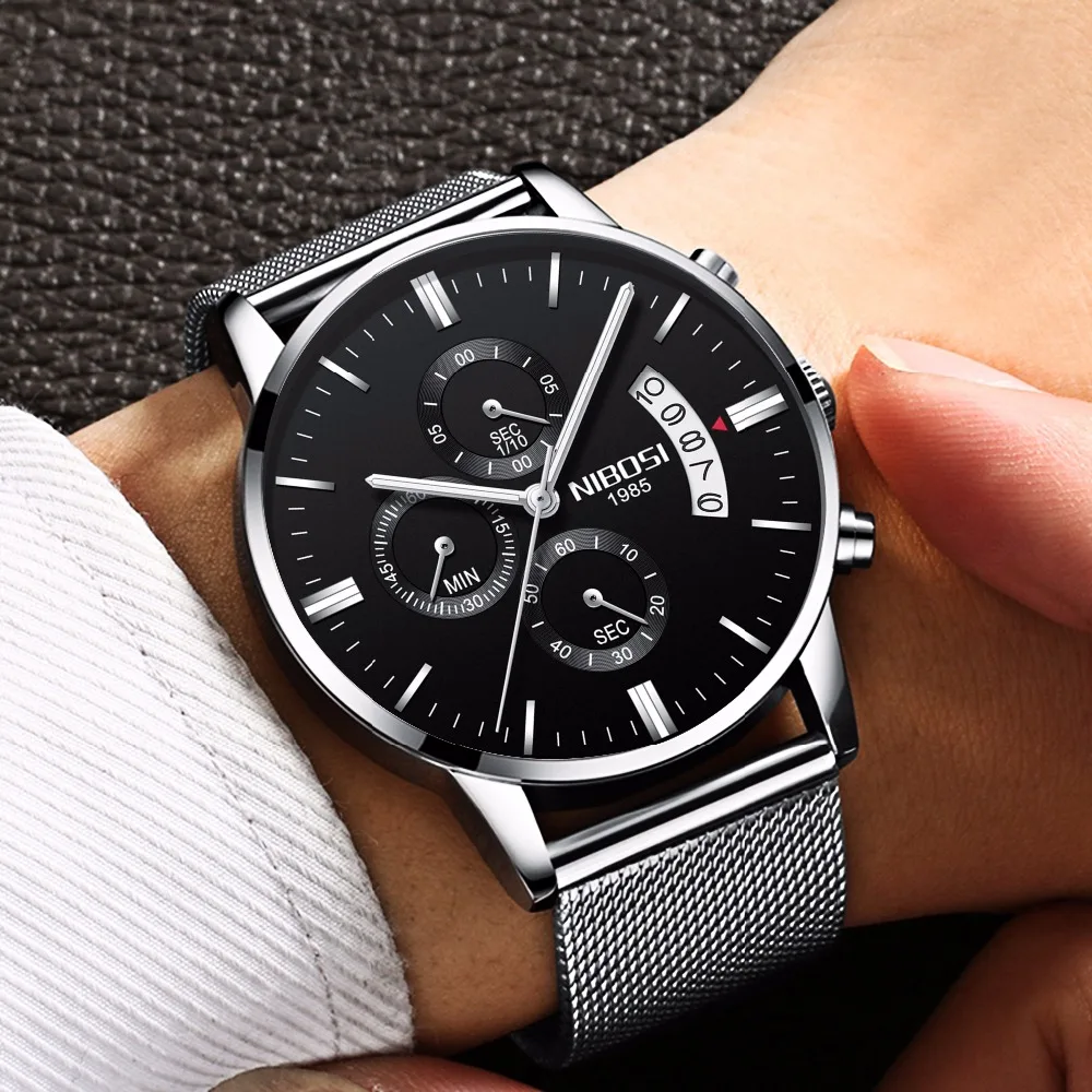Nibosi Chronograph mens watches top brand luxury leather strap Waterproof sport wrist watches relogio masculino esportive grande (3)