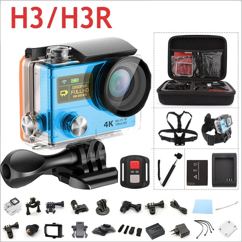  Action Camera Original H3/H3R Ultra 4K HD WIFI 2.0"170D Dual Screen with Remote controller Waterproof 30M gopro Style Sports Cam 